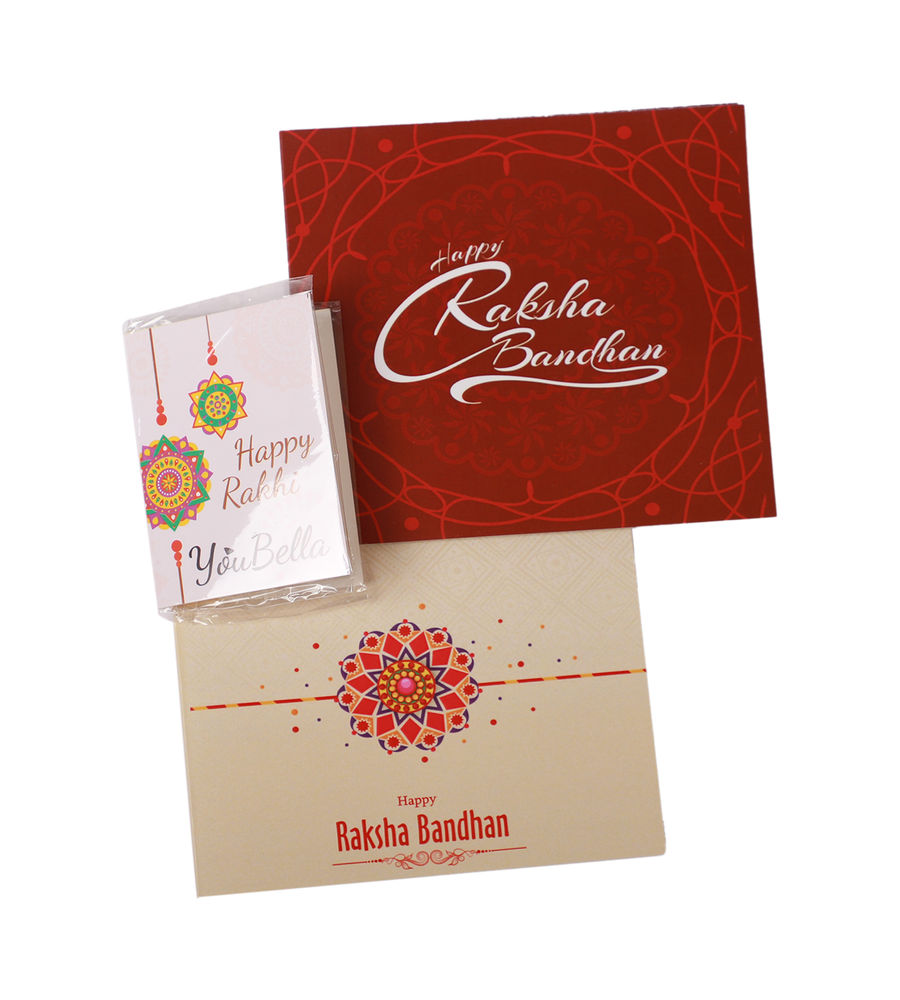 YouBella 2 Rakhi and 2 Greeting Card Combo for Brother, Rakhi Gift for Brother/bhaiyya/bhai (Style 1)